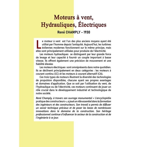 Moteurs à vent, hydrauliques, électriques